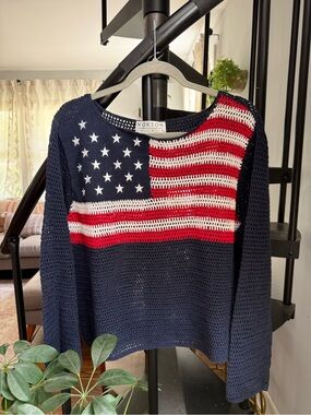 Norton USA Flag Crochet Crewneck Sweater - Navy/Red/White